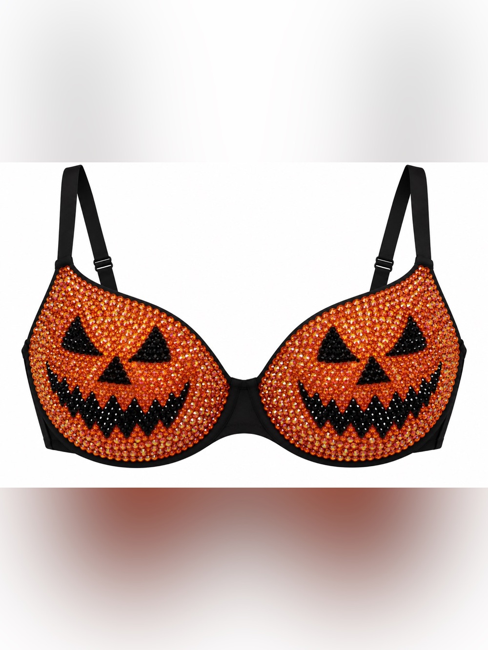 32A Jack-O-Lantern Design Rhinestone Crystal Glam Bra New